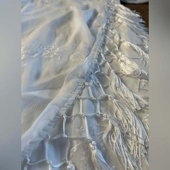 LULUS Fun Affair White Floral Embroidered Tassel Midi Wrap Dress Romantic - Picture 12 of 15